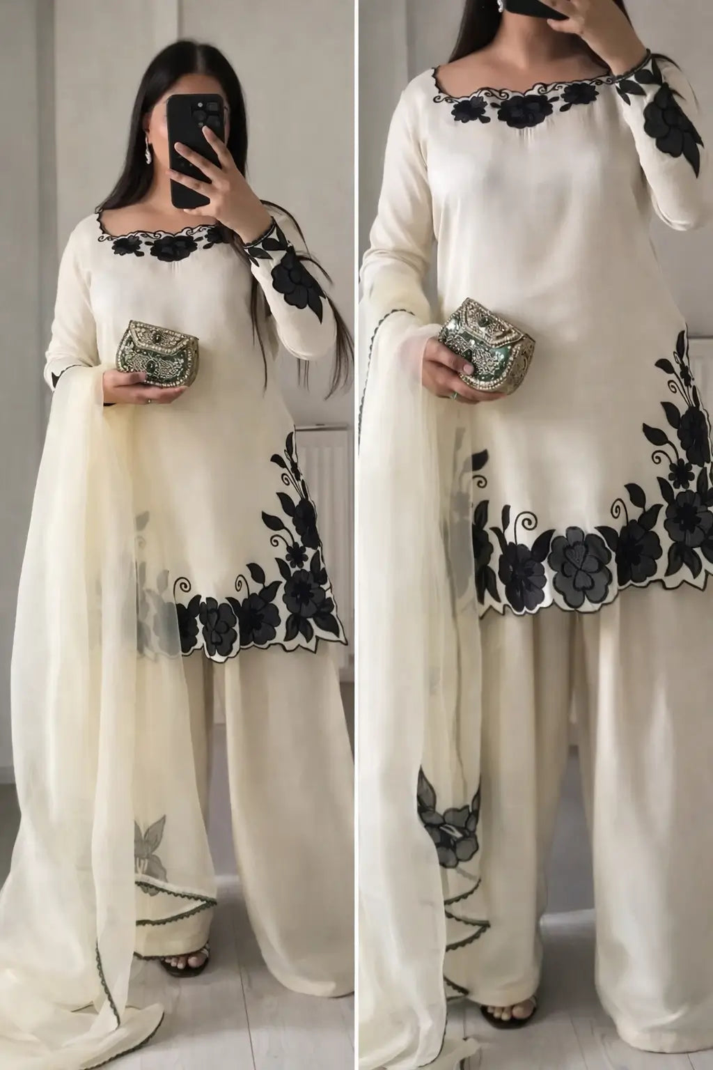 Designer Embroidered Fendy Silk Plazo Set for Festive and Party Wear