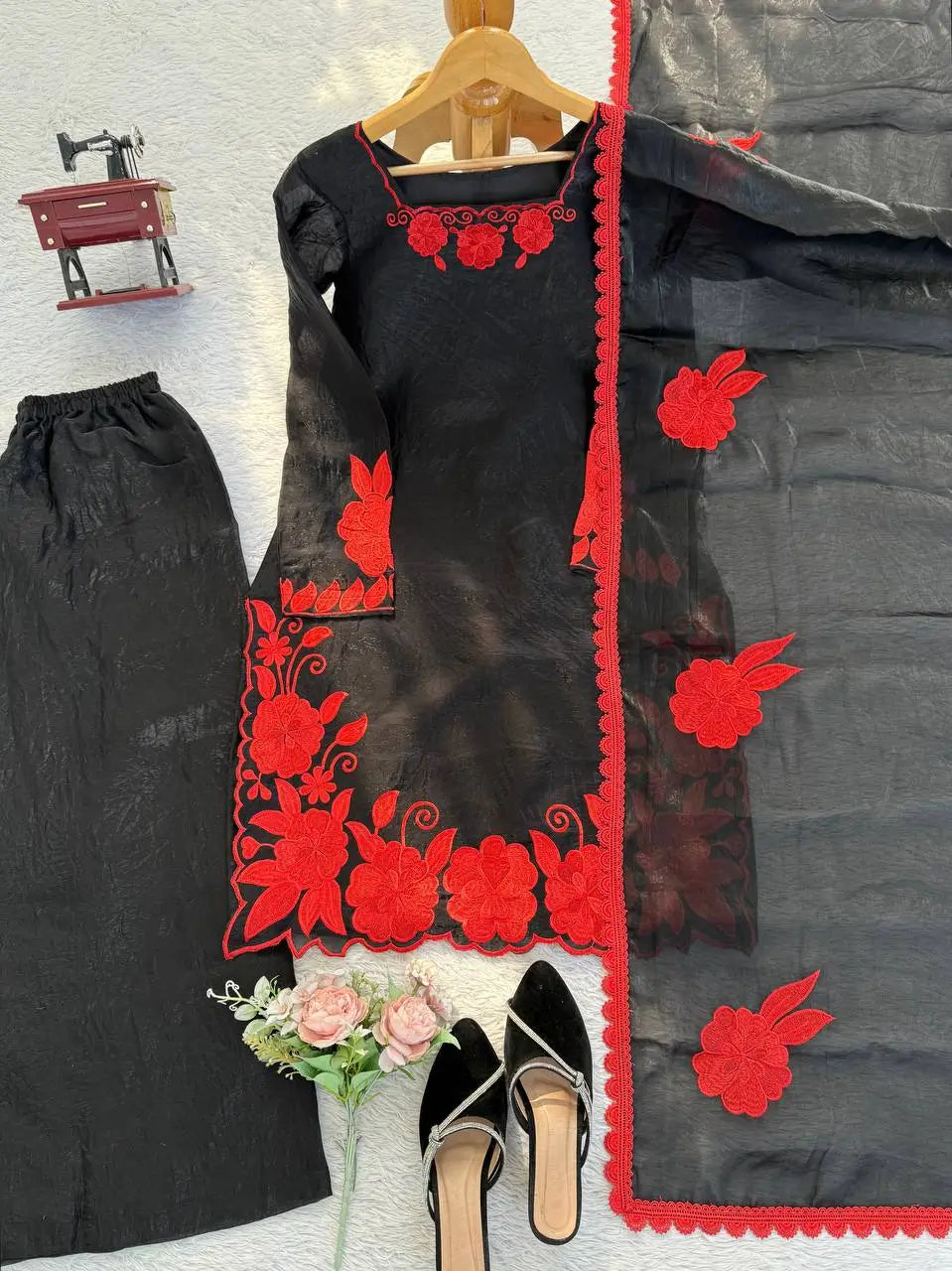 Designer Embroidered Fendy Silk Plazo Set for Festive and Party Wear