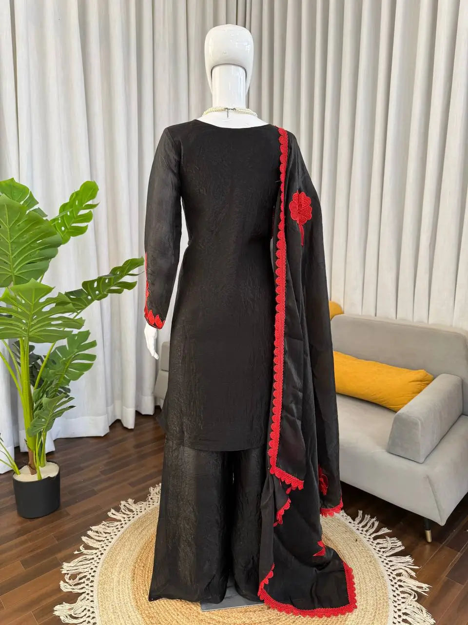 Designer Embroidered Fendy Silk Plazo Set for Festive and Party Wear
