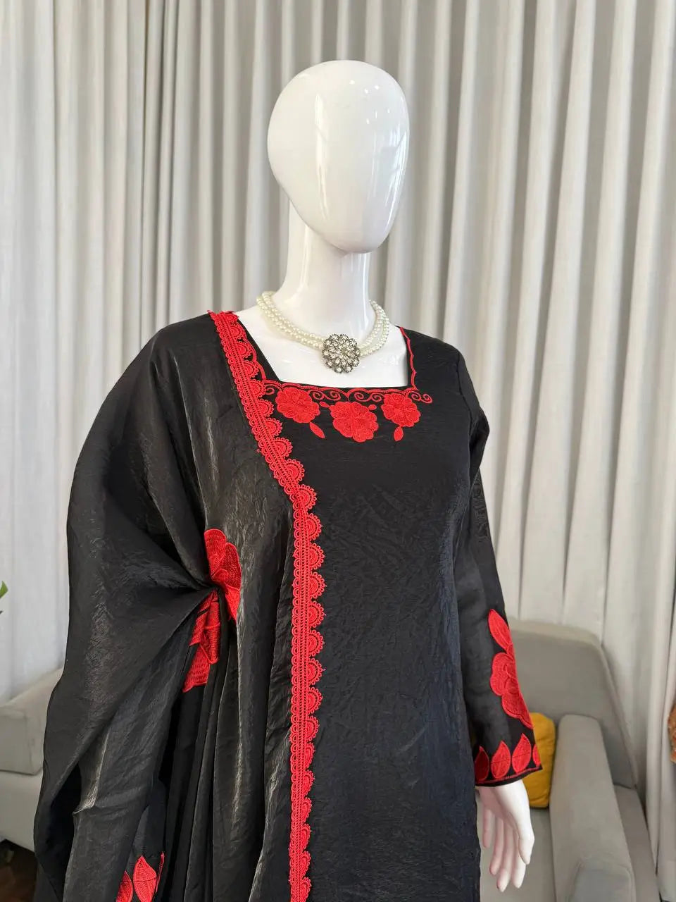 Designer Embroidered Fendy Silk Plazo Set for Festive and Party Wear