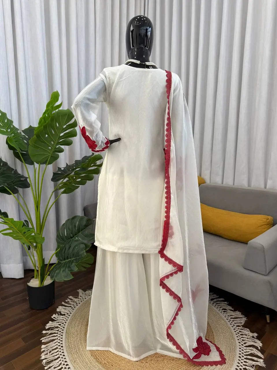 Designer Embroidered Fendy Silk Plazo Set for Festive and Party Wear