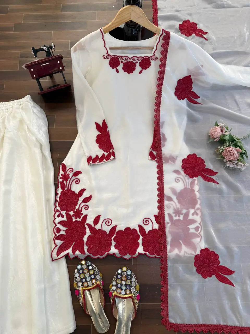 Designer Embroidered Fendy Silk Plazo Set for Festive and Party Wear