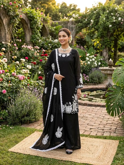 Designer Embroidered Fendy Silk Plazo Set for Festive and Party Wear