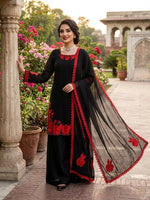 Designer Embroidered Fendy Silk Plazo Set for Festive and Party Wear
