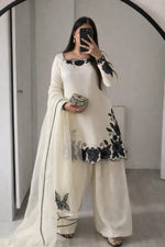Designer Embroidered Fendy Silk Plazo Set for Festive and Party Wear
