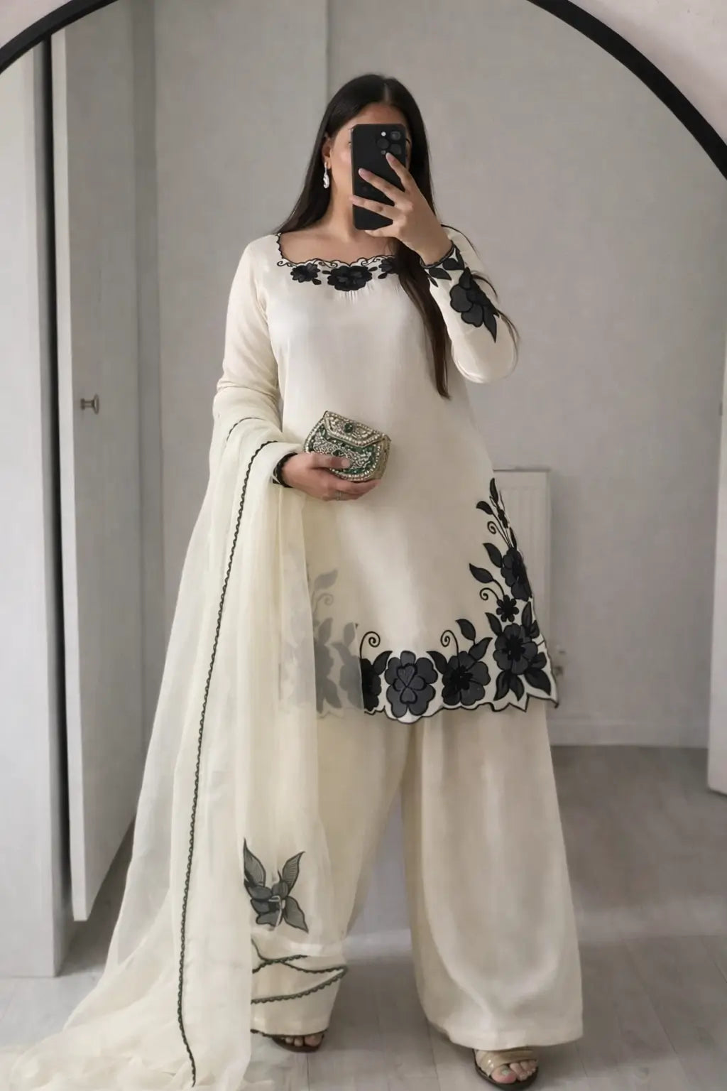 Designer Embroidered Fendy Silk Plazo Set for Festive and Party Wear