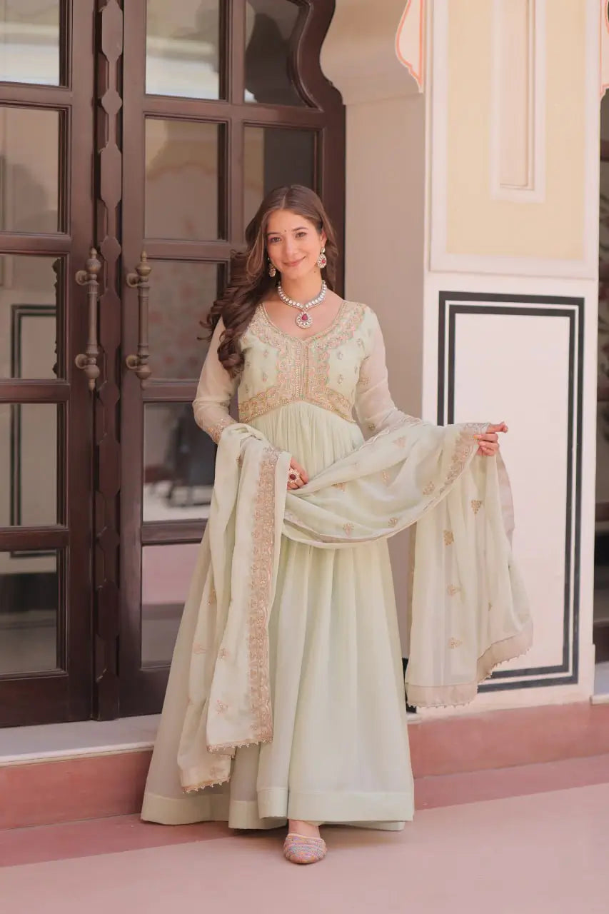 Designer Embroidered Georgette Anarkali Gown with Dupatta