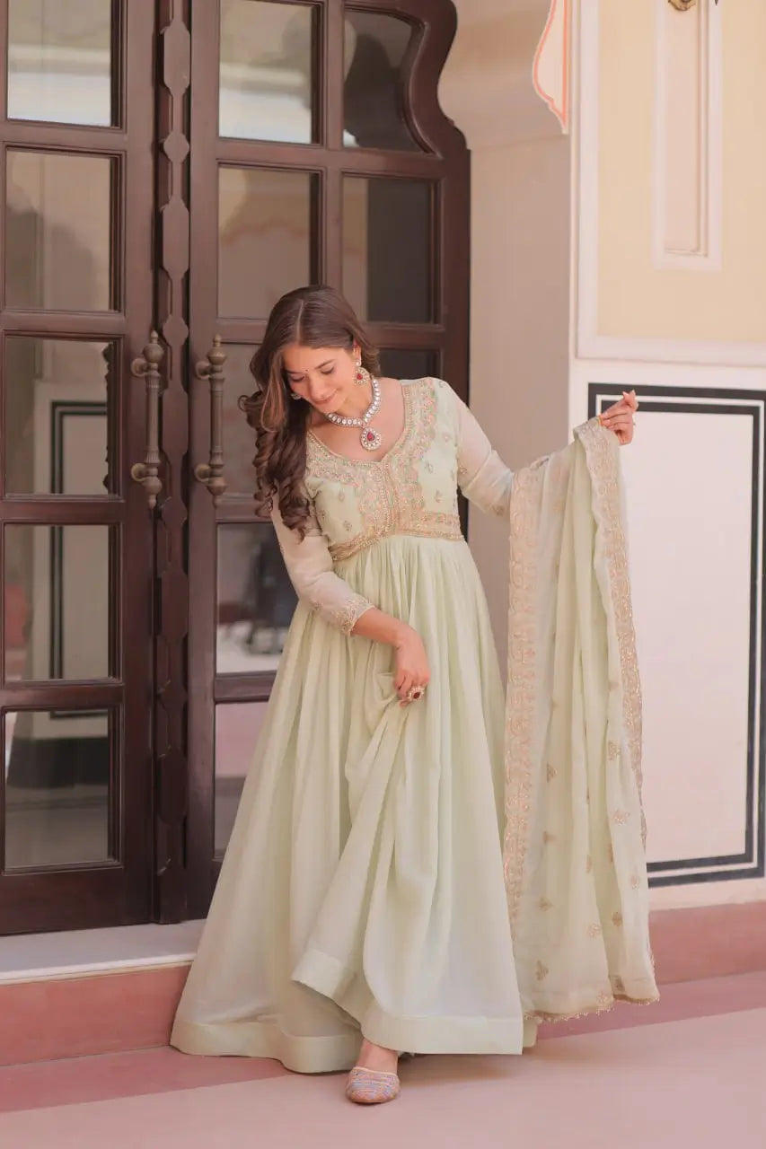 Designer Embroidered Georgette Anarkali Gown with Dupatta