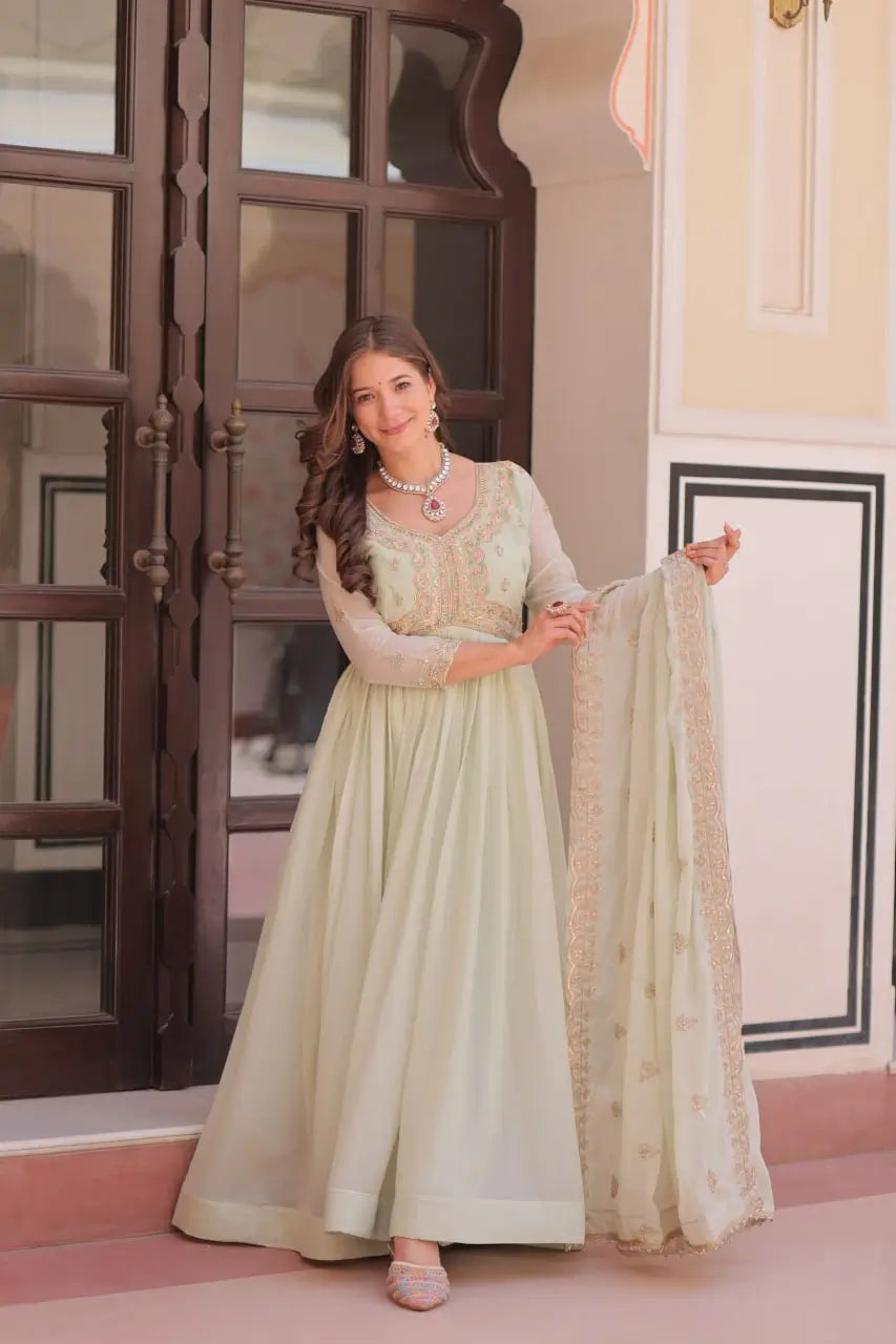 Designer Embroidered Georgette Anarkali Gown with Dupatta