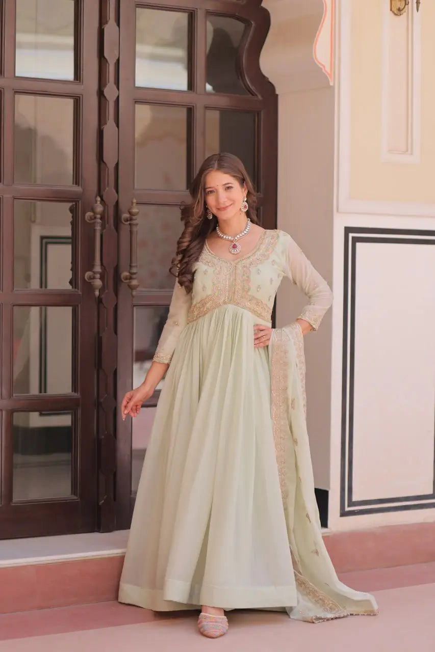 Designer Embroidered Georgette Anarkali Gown with Dupatta