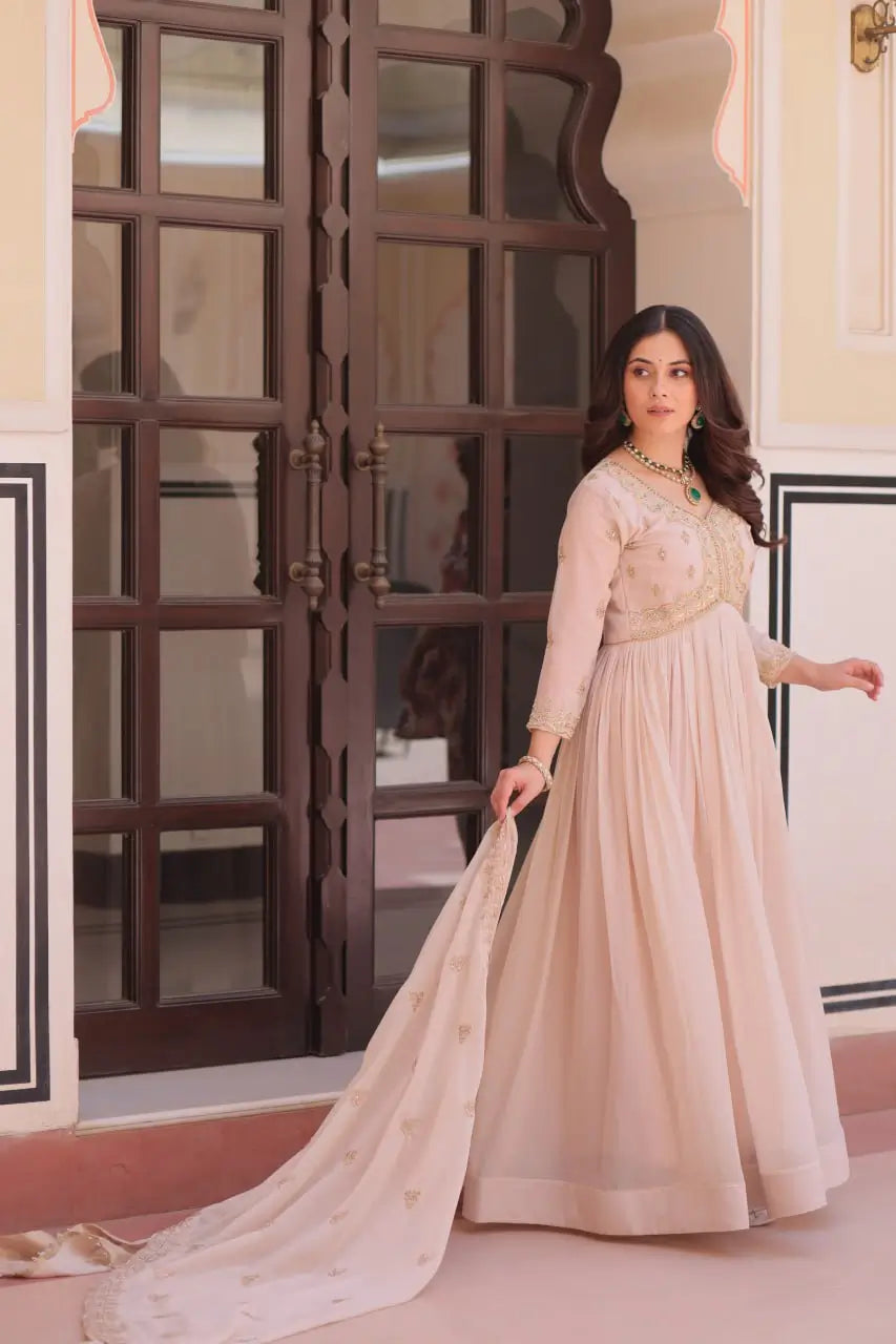 Designer Embroidered Georgette Anarkali Gown with Dupatta