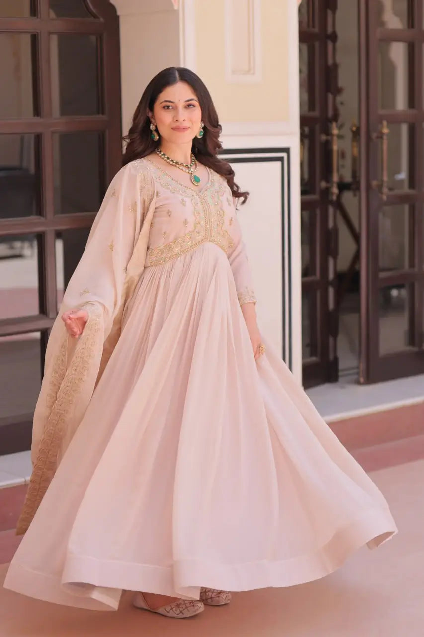 Designer Embroidered Georgette Anarkali Gown with Dupatta