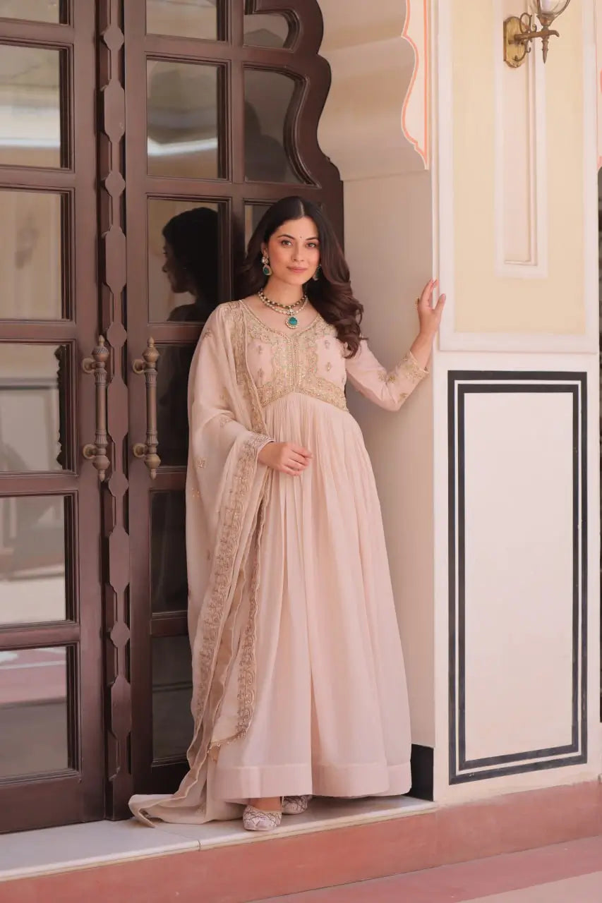 Designer Embroidered Georgette Anarkali Gown with Dupatta