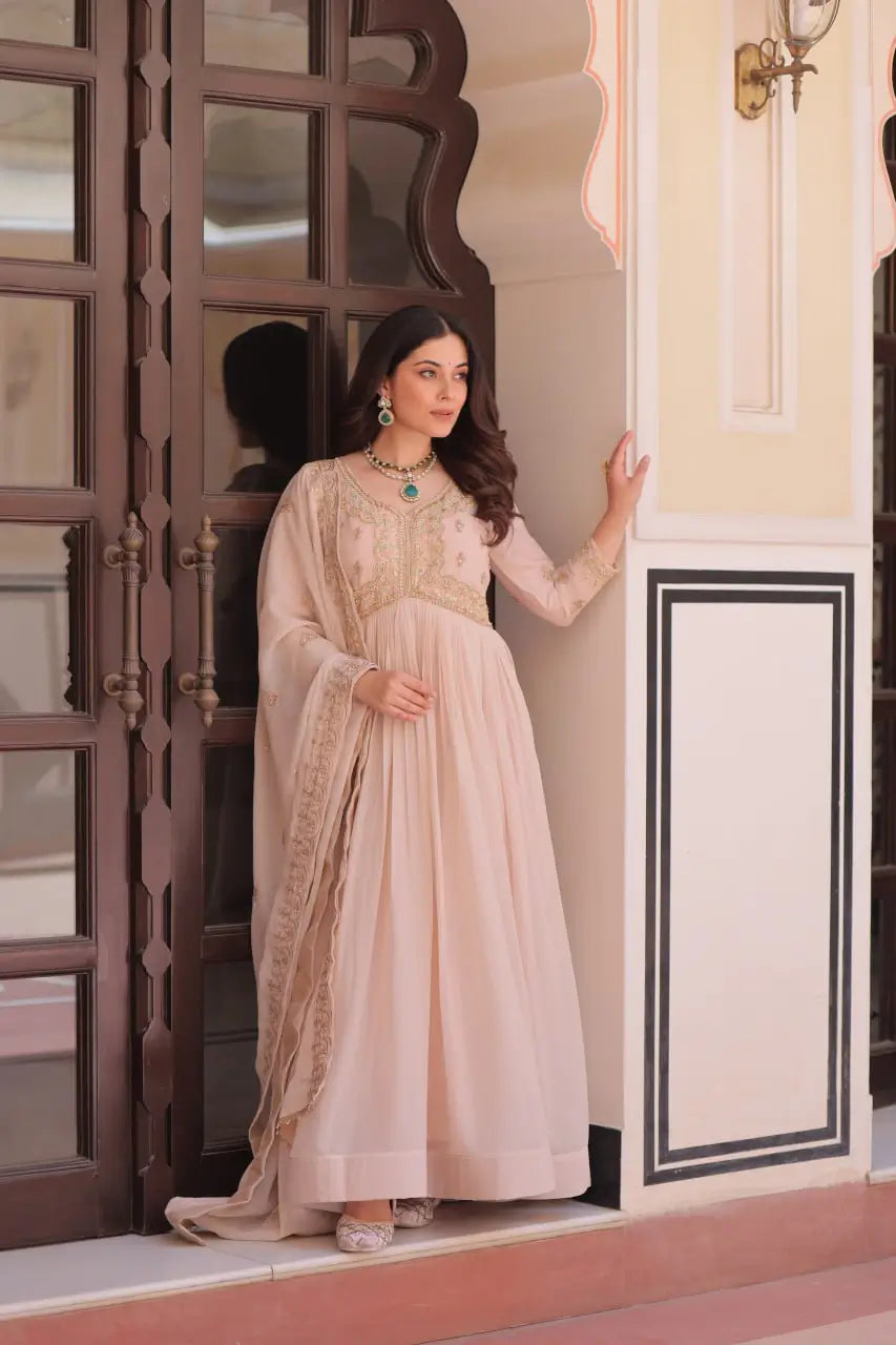 Designer Embroidered Georgette Anarkali Gown with Dupatta