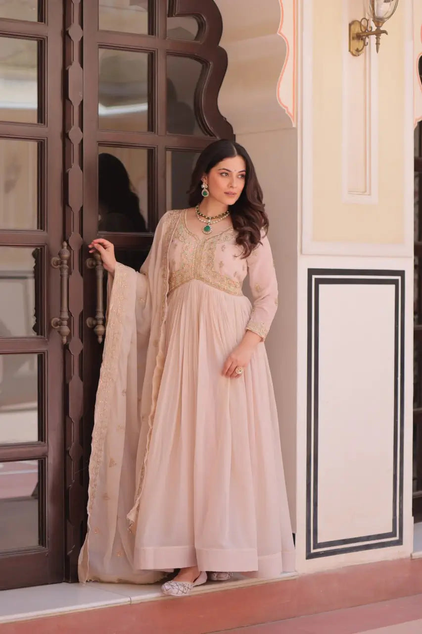 Designer Embroidered Georgette Anarkali Gown with Dupatta