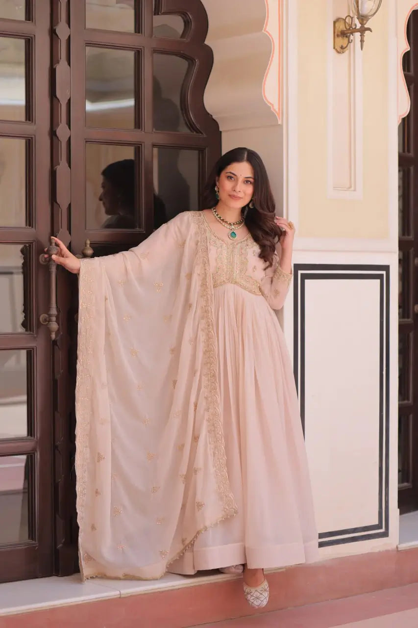 Designer Embroidered Georgette Anarkali Gown with Dupatta