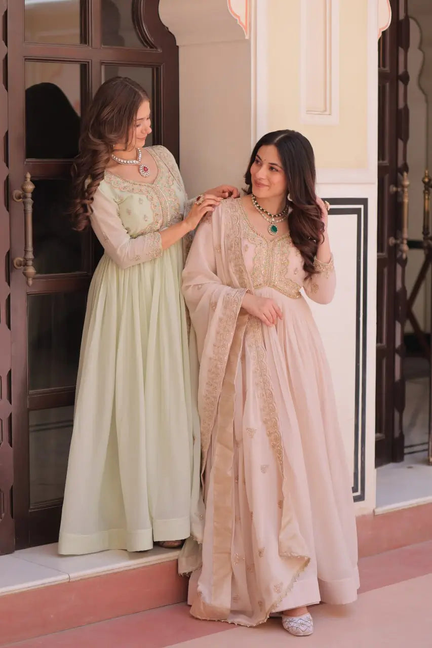 Designer Embroidered Georgette Anarkali Gown with Dupatta