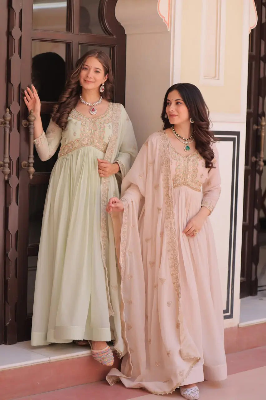 Designer Embroidered Georgette Anarkali Gown with Dupatta