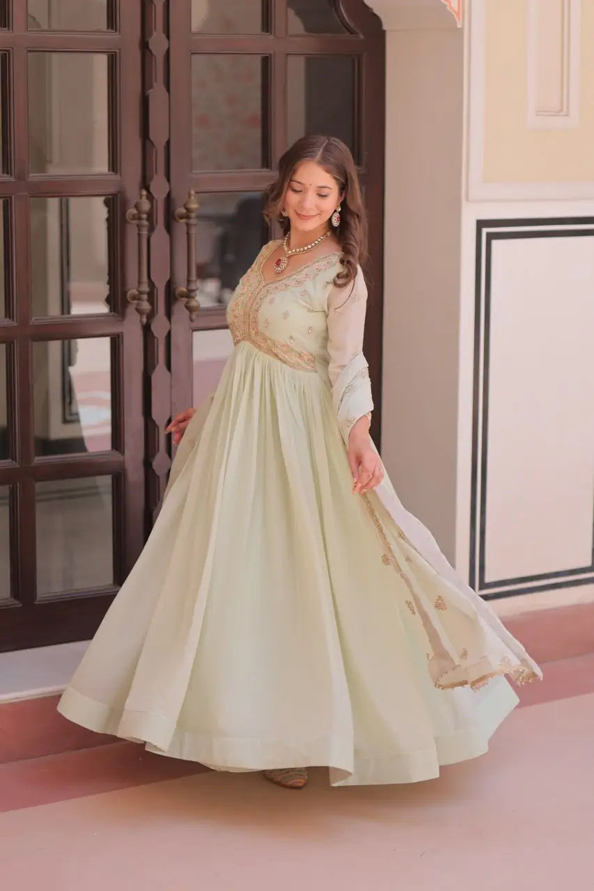 Designer Embroidered Georgette Anarkali Gown with Dupatta