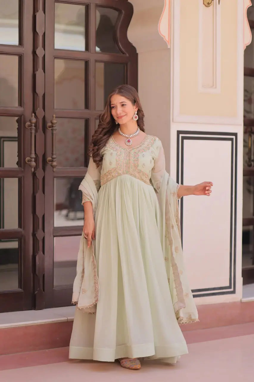 Designer Embroidered Georgette Anarkali Gown with Dupatta