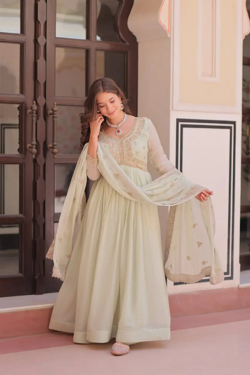 Designer Embroidered Georgette Anarkali Gown with Dupatta