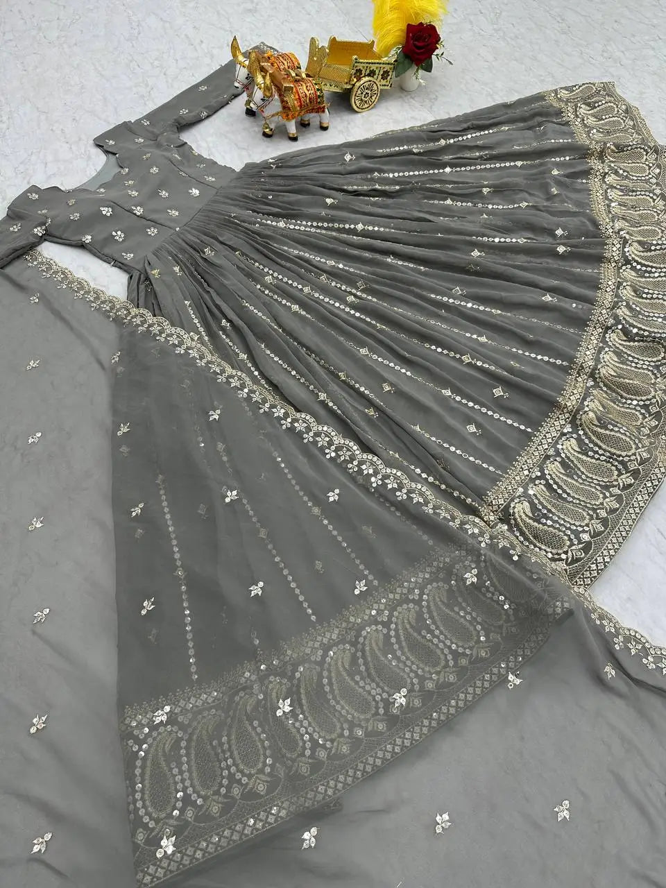 Designer Embroidered Georgette Gown with Dupatta Set