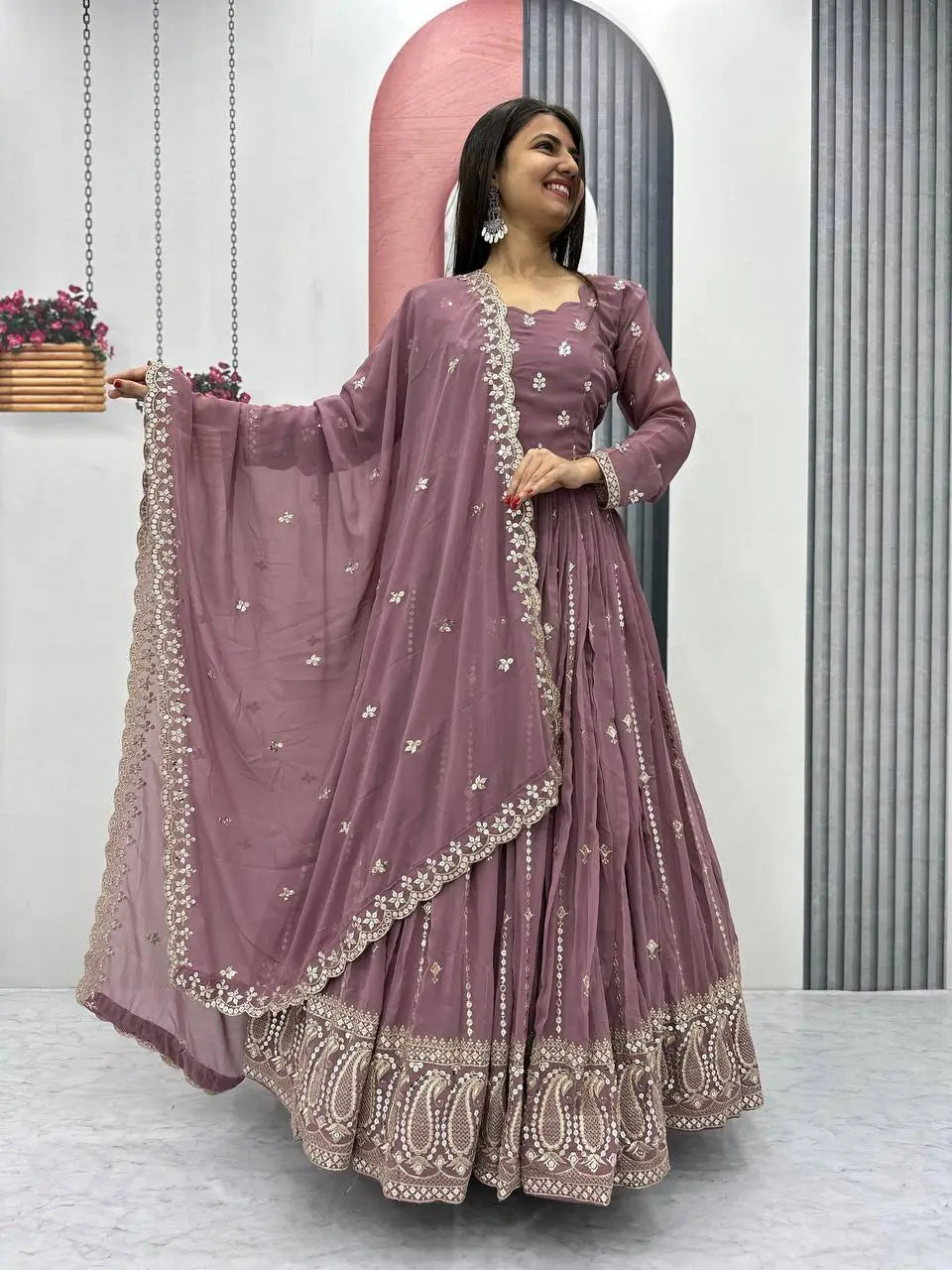 Designer Embroidered Georgette Gown with Dupatta Set