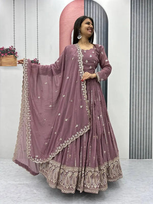 Designer Embroidered Georgette Gown with Dupatta Set