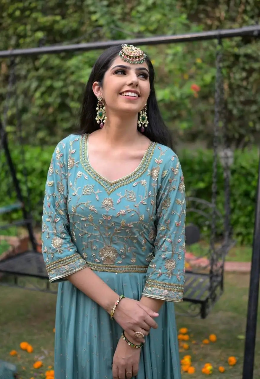 Designer Embroidered Georgette Gown with Dupatta Set