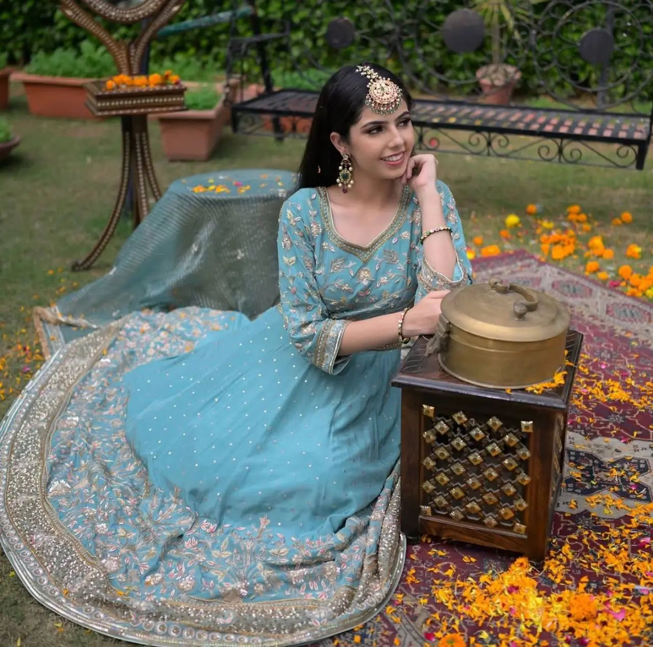 Designer Embroidered Georgette Gown with Dupatta Set