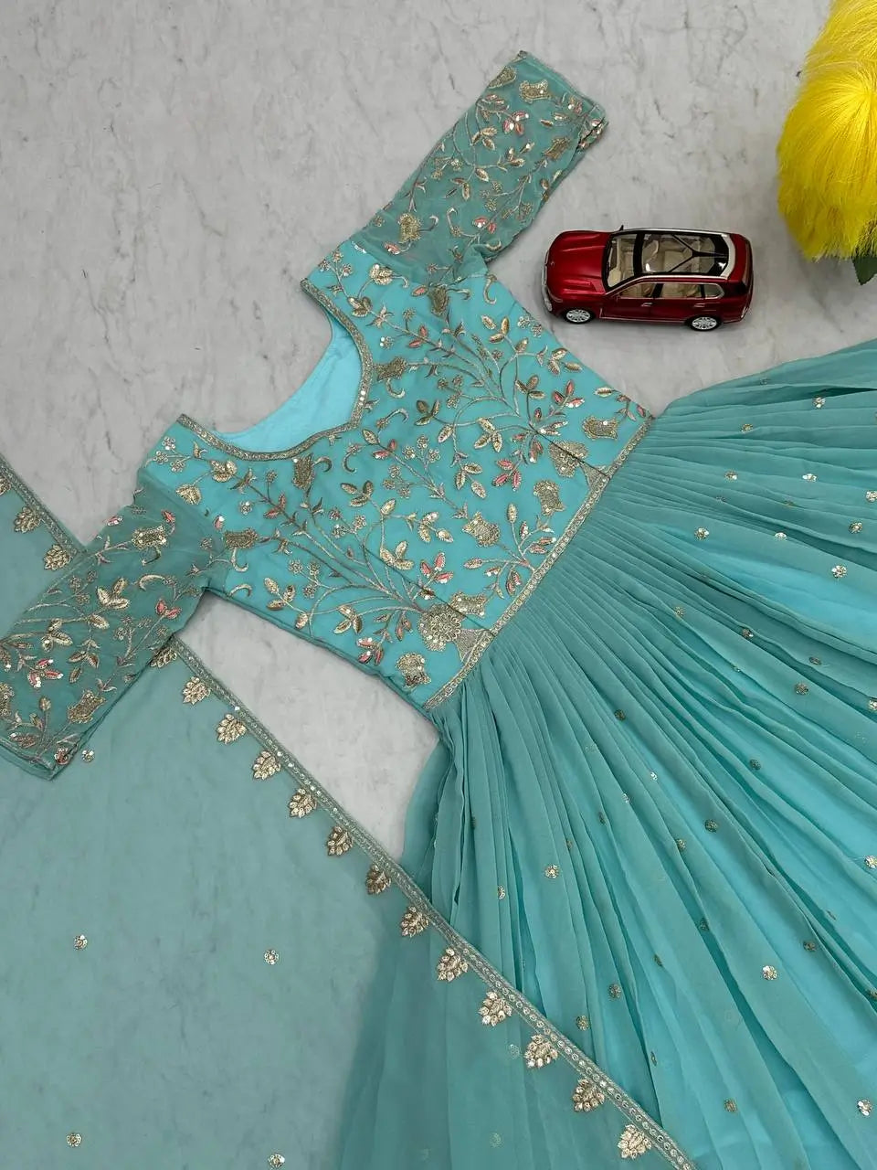 Designer Embroidered Georgette Gown with Dupatta Set