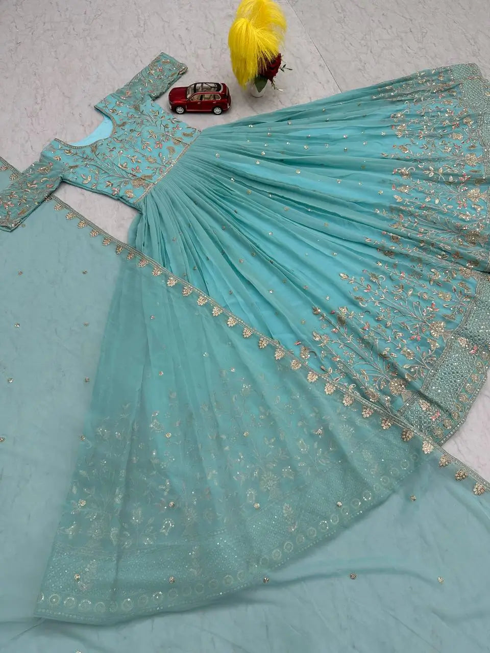 Designer Embroidered Georgette Gown with Dupatta Set