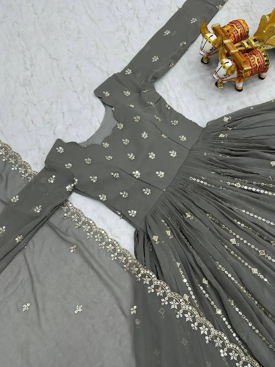 Designer Embroidered Georgette Gown with Dupatta Set