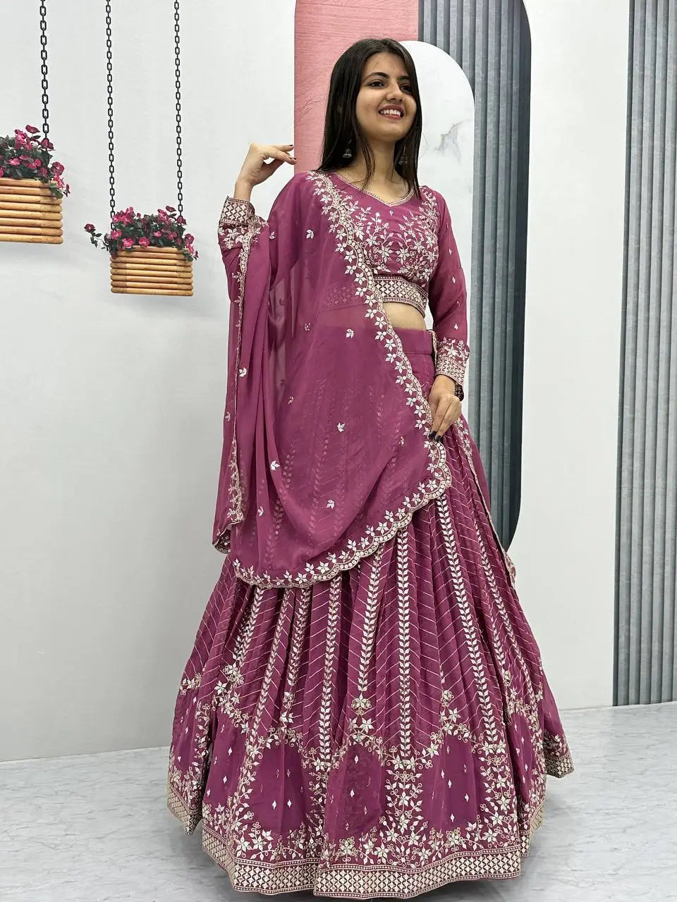 Designer Embroidered Georgette Lehenga Choli Set
