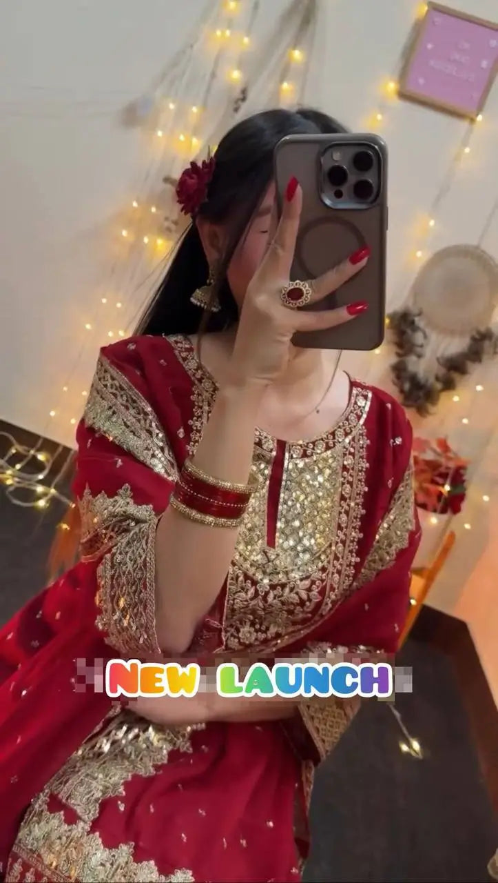 Designer Embroidered Georgette Palazzo and Dupatta Set