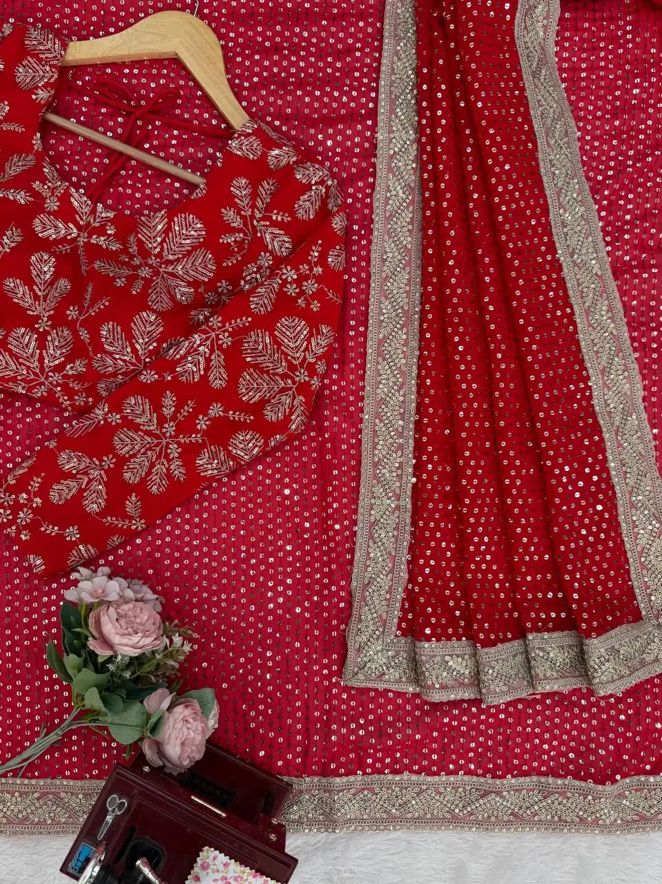 Designer Embroidered Georgette Saree for Wedding and Festive Wear