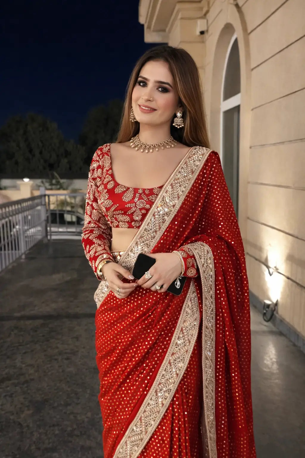 Designer Embroidered Georgette Saree for Wedding and Festive Wear