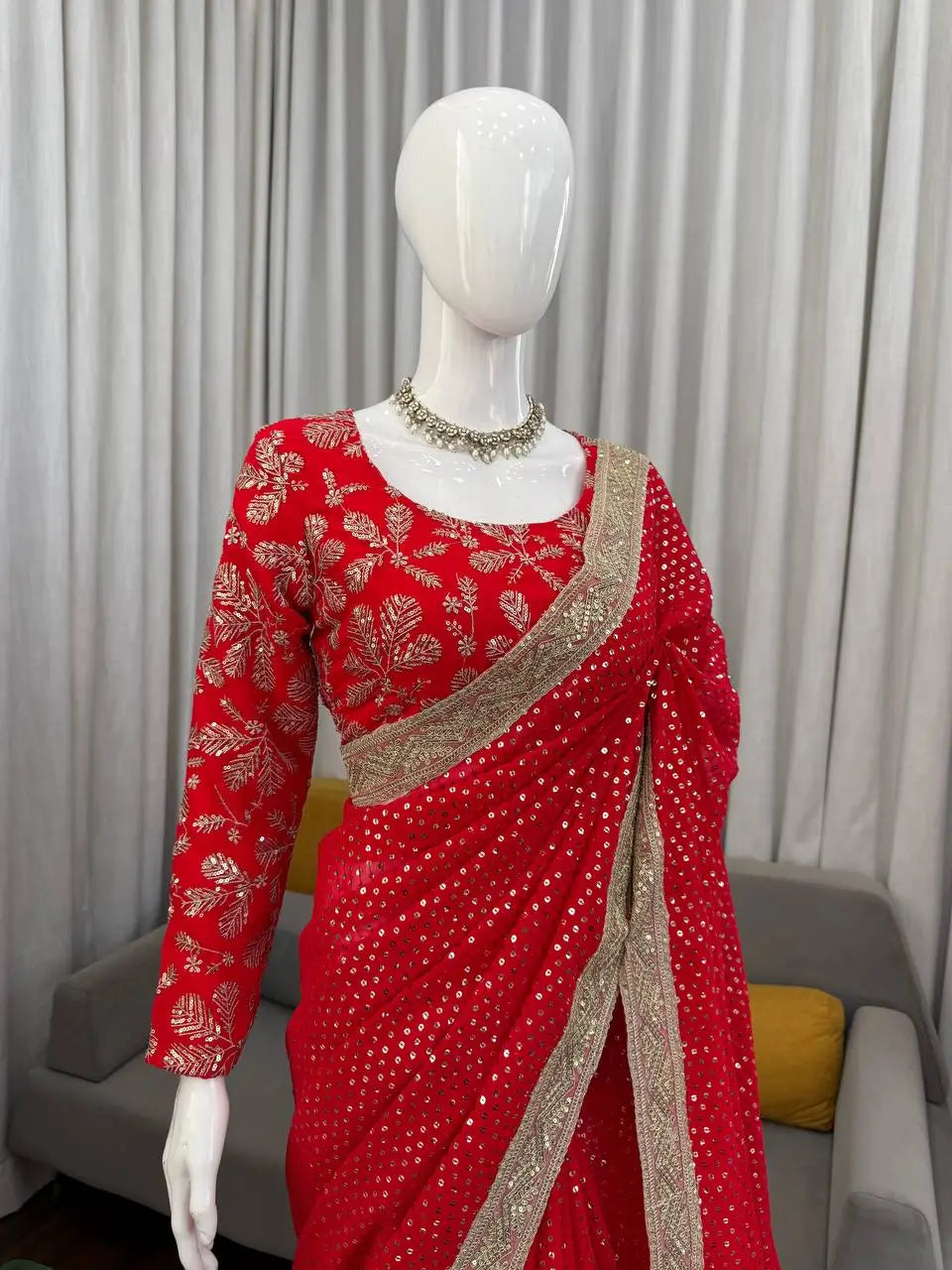 Designer Embroidered Georgette Saree for Wedding and Festive Wear