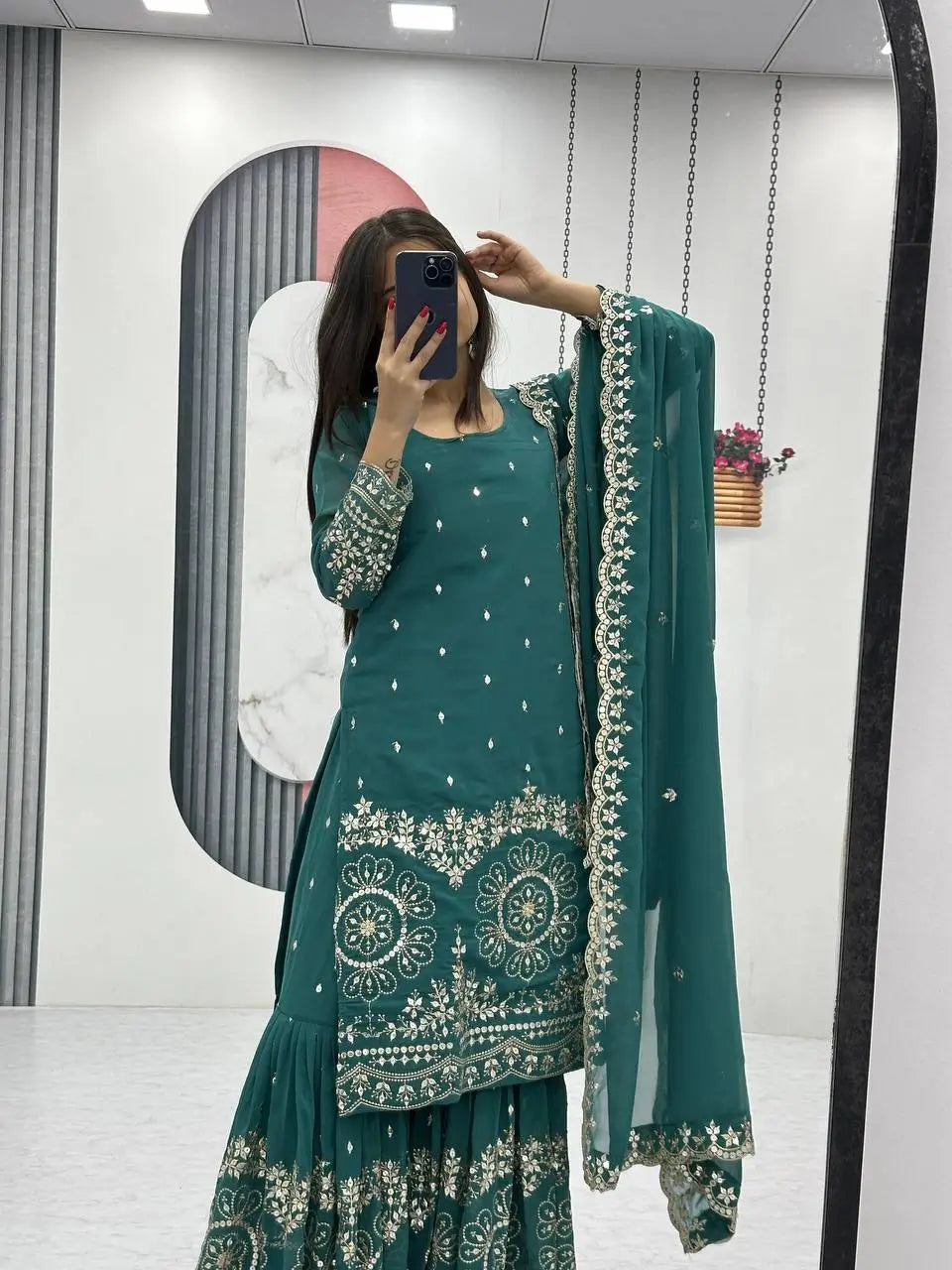 Designer Embroidered Georgette Sharara and Dupatta Set