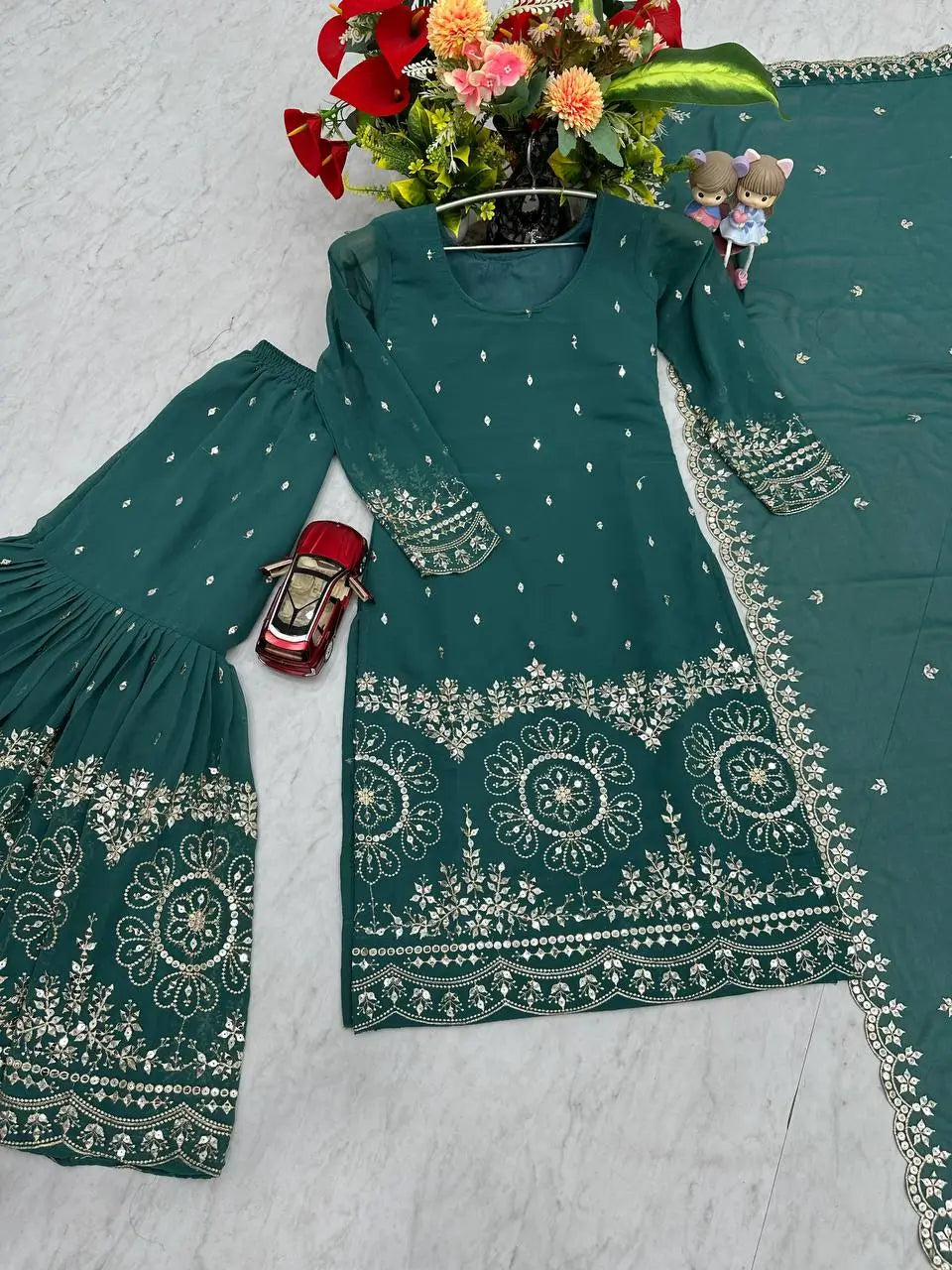 Designer Embroidered Georgette Sharara and Dupatta Set