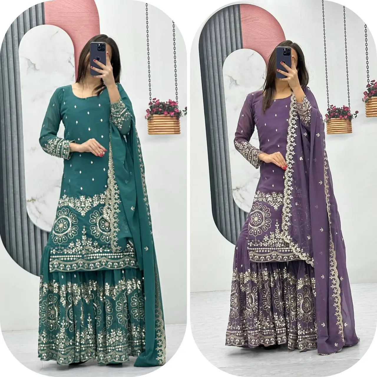 Designer Embroidered Georgette Sharara and Dupatta Set