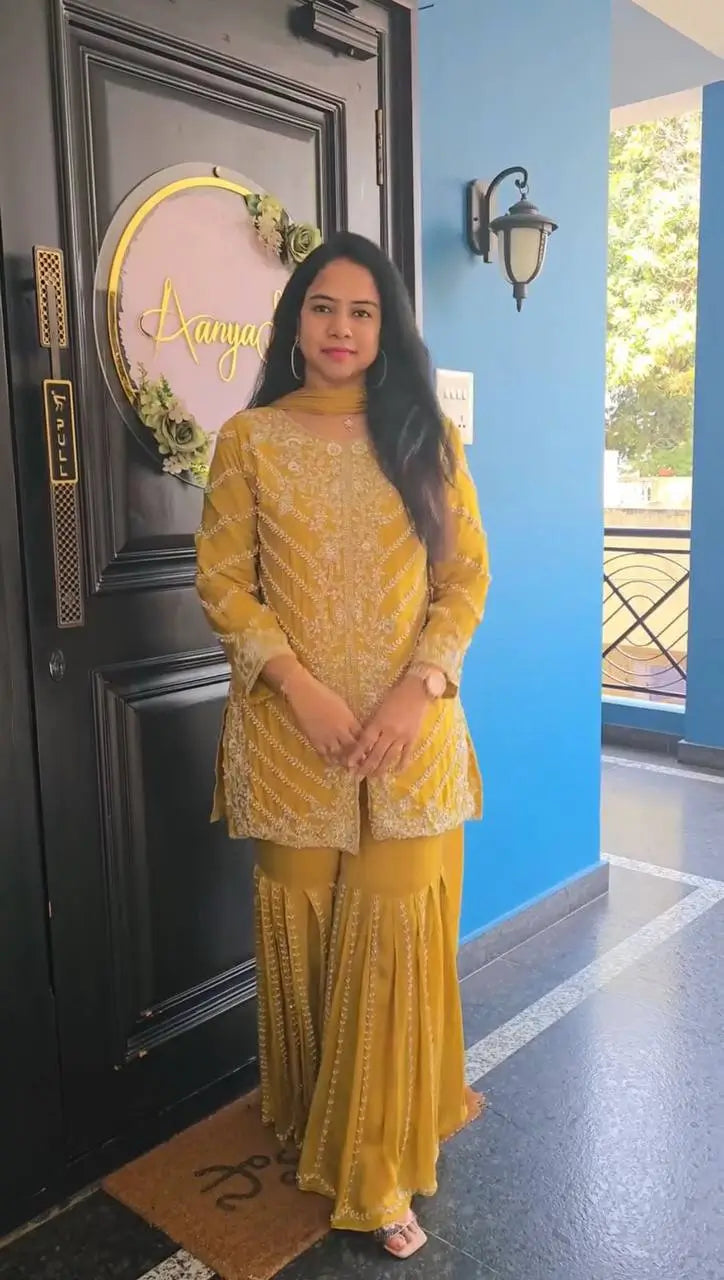 Designer Embroidered Georgette Sharara and Dupatta Set