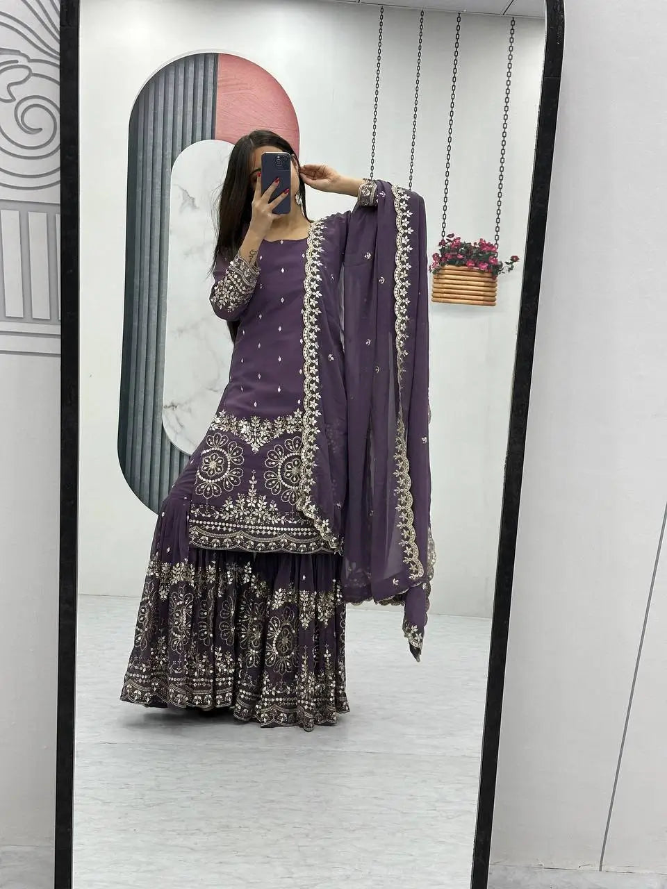 Designer Embroidered Georgette Sharara and Dupatta Set