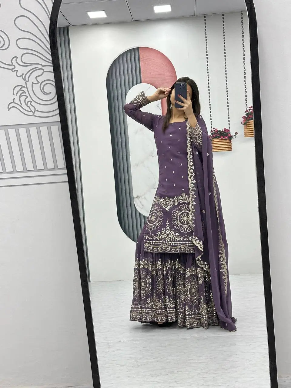 Designer Embroidered Georgette Sharara and Dupatta Set