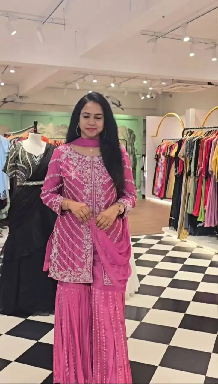 Designer Embroidered Georgette Sharara and Dupatta Set