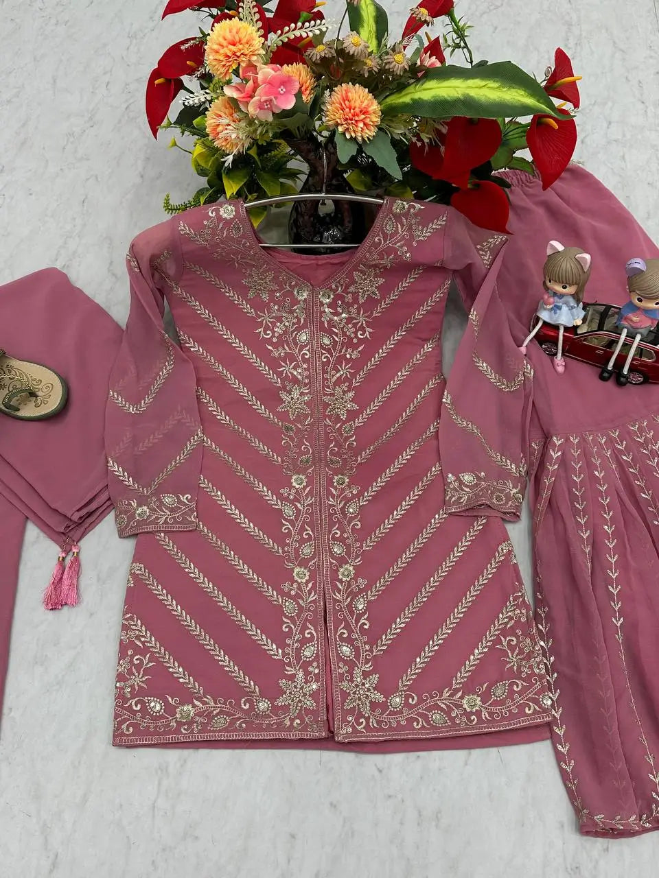 Designer Embroidered Georgette Sharara and Dupatta Set