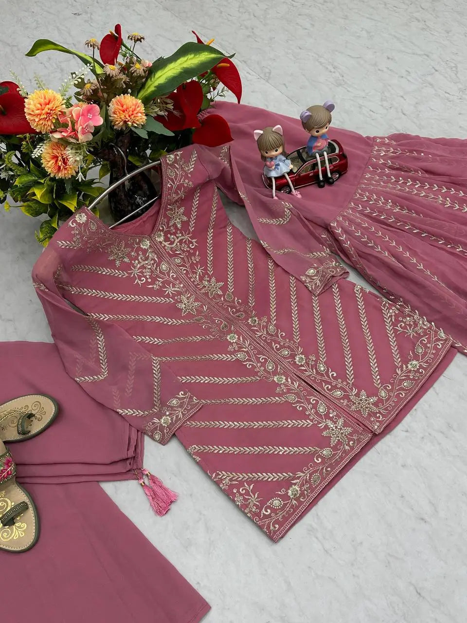 Designer Embroidered Georgette Sharara and Dupatta Set