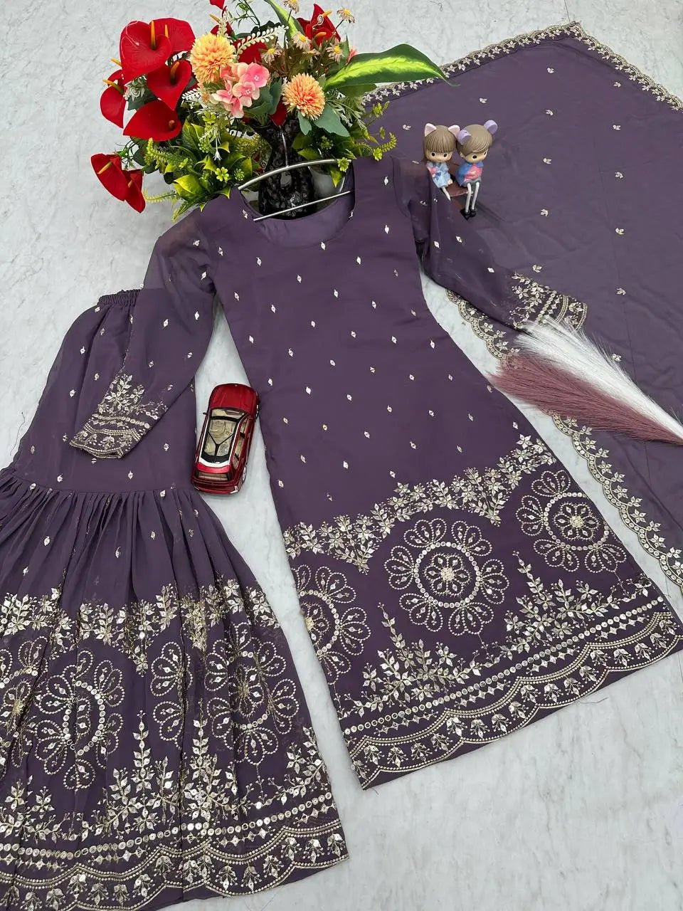 Designer Embroidered Georgette Sharara and Dupatta Set
