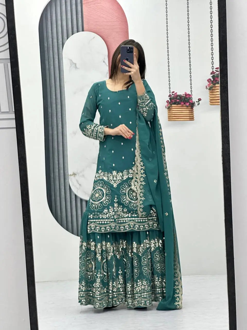 Designer Embroidered Georgette Sharara and Dupatta Set