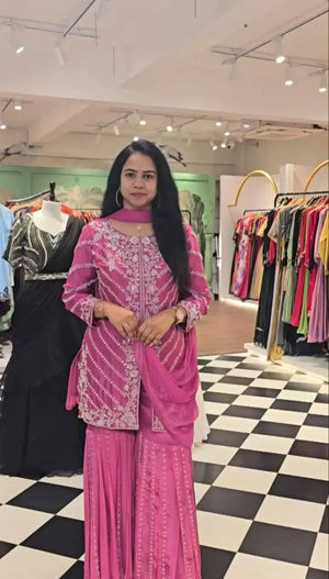 Designer Embroidered Georgette Sharara and Dupatta Set